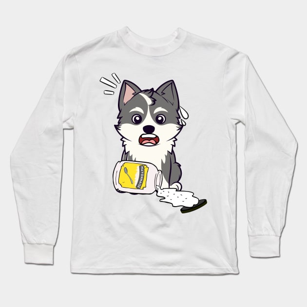 Funny Husky Dog spilled mayonnaise Long Sleeve T-Shirt by Pet Station